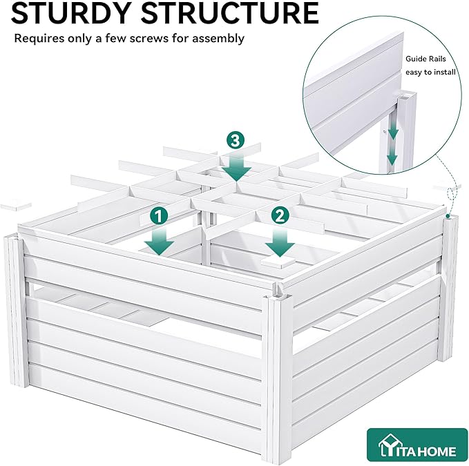 YITAHOME 48x48x24 in Plastic Raised Garden Bed with Growth Grid, Large Outdoor Vinyl Planter Box for Plants, Vegetables, and Flowers, Easy Installation, White