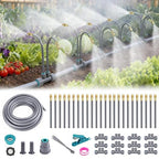 39 FT Drip Irrigation System - Double-Head 360° Adjustable Garden Watering System with 24 Spray Nozzles, Garden Atomizing Misting System & Irrigation System for Garden, Greenhouse, Yard, Lawn, Plants