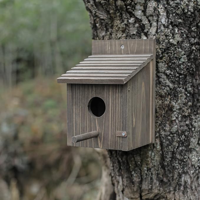 NATUREYLWL Weatherproof Bird House, Wooden Bird Houses for Outside with Pole, Durable Birdhouse for Finch, Bluebird, Cardinals, Hanging Birdhouse Garden Country Cottages