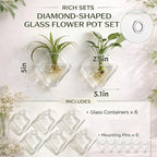 Yungyan 6 Pack Glass Wall Vase Plant Propagation Wall Hanging with Nail Hooks Diamond Propagation Station Flower Vase Glass Terrariums Plant Hanger for Home Office Bathroom Living Room Decor