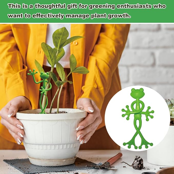 4 pcs Frog Plant Stand, Multipurpose Green Frog Plant Supports Steady Cartoon Plant Branches Tie Down, Frog Plant Holder for Potted Plants, Plant propagation buddy Cute Frog Flower Pot Hugger Plant Climbing Fixture Clips Perfect for Indoor Outdoor Gard...