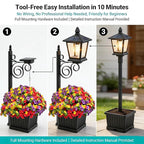 2-in-1 Solar Lamp Post Light with Planter, IP65 Waterproof Auto On Off with Artificial Flowers, Wall Mount Freestanding for Porch Planters with Flowers, Garden Patio Yard