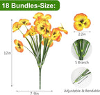 ZAIYW 18 Bundles Artificial Flowers Outdoor Fake Flowers Pansies Faux Artificial Plants for Planter Porch Yard Home Decor (Orange Yellow)