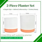 GreenShip 2pcs Plant pots, self Watering pots for Indoor Plants (White+Terracotta, 15.7in+13.7in)