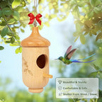 Hummingbird House, Small Hummingbird Houses for Outside, Wooden Bird House with Bow, String, Cute Gardening Gifts Home Decoration