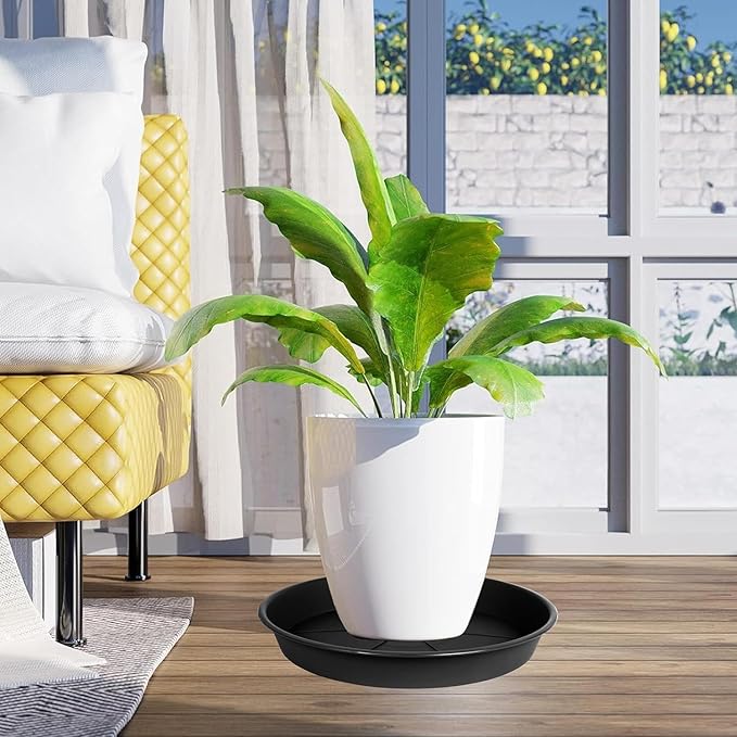 OVZILKI 2 Pack of Plant Saucer 16 inch, Black Plastic Flower Plant Pot Saucer, Heavy Duty Plant Drip Trays Saucers for Indoor, Plant Water Tray for Planters