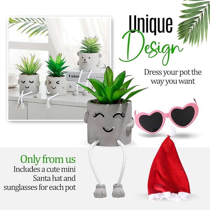 Zen Home Small Fake Plants for Shelf - Mini Succulent Artificial Decor - Desk Plants for Office - Faux Plant - Cute Home Decor (Shy Grandpa)