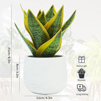 8" Artificial Snake Plant & Faux Agave in White Ceramic Pot - Sansevieria Potted Greenery, Real Touch Small Fake Plant for Home Office Desk, Bookshelf, Bathroom Decor (1 Pack)