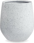 16.5" H x 15" D Premium Ribbed Corso Fiberstone Round Tapered Planter with Drainage Hole, Weather Resistant, Included 2 Extra Coco Mats (Ribbed Speckled White, 11.5" Pot Opening)
