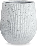 16.5" H x 15" D Premium Ribbed Corso Fiberstone Round Tapered Planter with Drainage Hole, Weather Resistant, Included 2 Extra Coco Mats (Ribbed Speckled White, 11.5" Pot Opening)