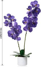 31" Artificial Orchid Flowers in White Planter, Realistic Faux Purple Plants with 14 Bloomings, Faux Phalaenopsis for Bathroom Kitchen Home Office Living Room Decor