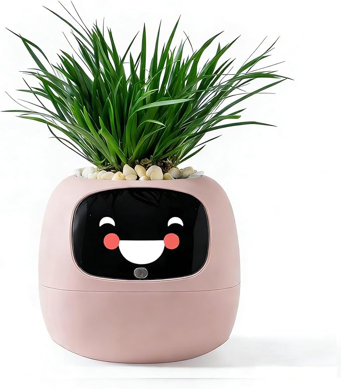 Intelligent Flower Pot, Electronic Bud, Maintenance Plant Assistant, Fun Interactive Flower Pot, Indoor Green Planting Monitoring, LCD Screen Display, Cell Phone APP Connection (Pink)