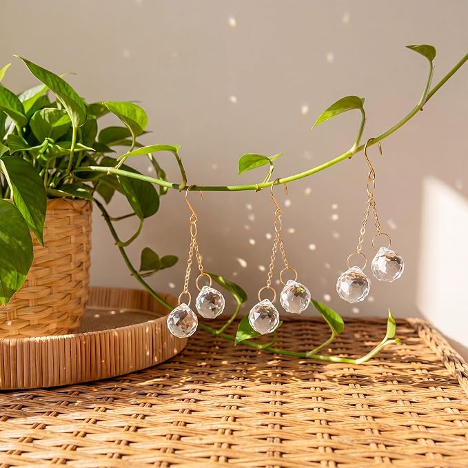 6 Pcs Clear Crystal Sun Catcher Plant Vine Charms Hanging for Mini Potted Plants, Home Window Garden, Garden Home Window Rainbow Sun Catchers Plant Accessories Indoor (Ball)