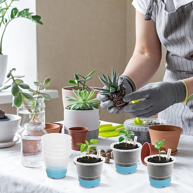 Sckee Clear Nursery Pots for Plants, 30 Packs Plastic Seed Starting Pots with Drainage Holes Plant Nursery Pots Silicone Base (Blue, 4 inch)