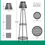 MXwcy 2-Tier Solar Plant Stand with Light, Outdoor Waterproof Floor Lamp with Tree Branch Cutout Lampshade, Tall Metal Planter Holder Display Rack for Patio, Porch, Garden, Balcony Decor (2 Pack)