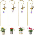 HDCRYSTALGIFTS 4pcs Bumble Bee Crystal Suncatchers with Small Trellis for Potted Plants Indoor Plant Trellis Accessories Sun Catchers, Houseplant,Bouquet Garden Home Decor