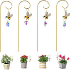 HDCRYSTALGIFTS 4pcs Bumble Bee Crystal Suncatchers with Small Trellis for Potted Plants Indoor Plant Trellis Accessories Sun Catchers, Houseplant,Bouquet Garden Home Decor