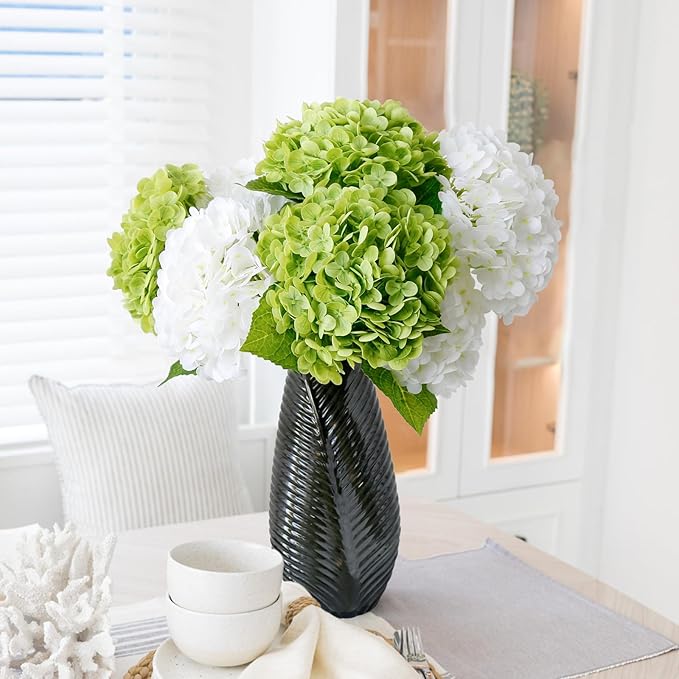 Leftover 21" Green Hydrangea Artificial Flowers,3 Pcs Real Touch Hydrangea Flowers with Butterflies for Centerpiece Table Decorations,Floral Arrangements for Coffee Table Decor,Living Room Decor