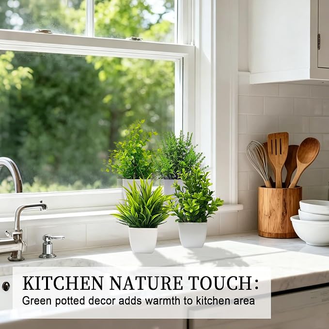 SZC&MFZ Mini Artificial Potted Plants Fake Plants,4 PCS Faux Potted Plants for Room,Home, Bathroom, Bedroom, Living Room, Kitchen and Office Decoration.