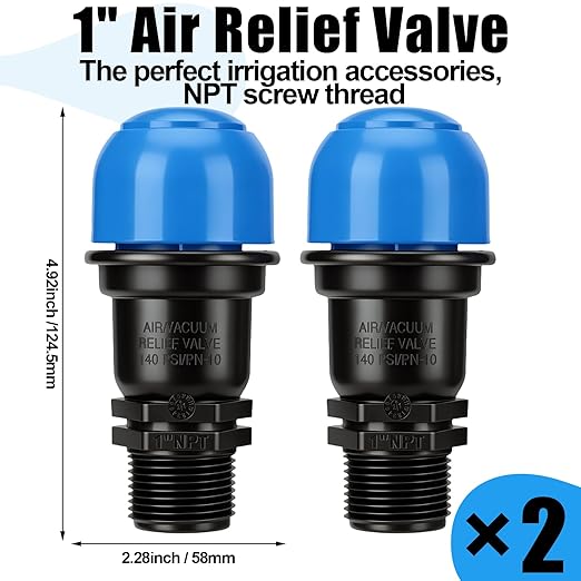 Threlaco 2 Pack Air Release Valve Air and Vacuum Relief Male Thread Bleeder Valve Vent Irrigation Water Saving System for Agricultural Drip Systems (1 Inches)