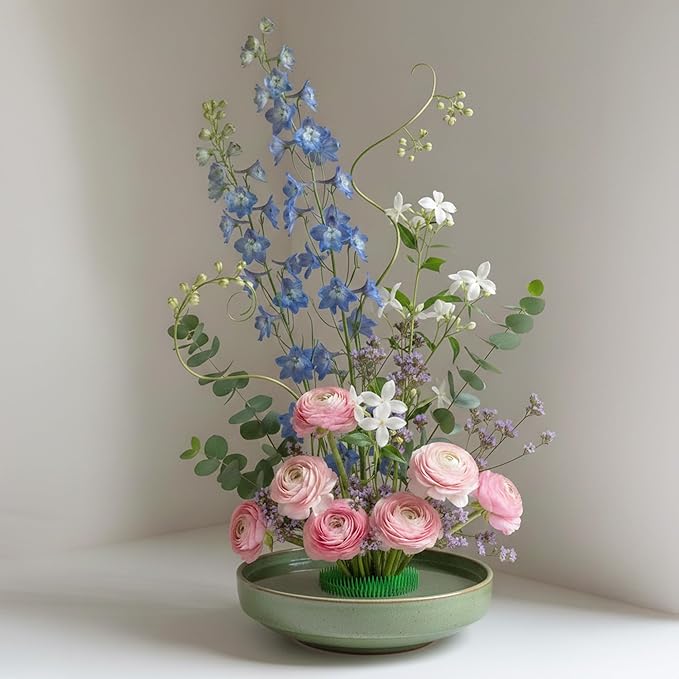 Wazakura Ikebana Kenzan Round, Japanese Floral Arranging Frog Holder, Made in Japan - Green 80mm