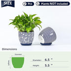 Selamica Ceramica Plant Pots, 6.5 Inch Flower Pots Set of 2 with Drainage Holes & Saucer, Planters for Indoor Plants, Home Decor, Vintage Blue