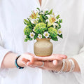 Freshcut Paper Pop Up Cards, Mini Ivory & Sage, 6 Inch Mini Sized Forever Flower Bouquet 3D Popup Greeting Cards, Birthday Cards, Get Well Gifts, Blank Notecard & Envelope