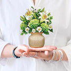 Freshcut Paper Pop Up Cards, Mini Ivory & Sage, 6 Inch Mini Sized Forever Flower Bouquet 3D Popup Greeting Cards, Birthday Cards, Get Well Gifts, Blank Notecard & Envelope
