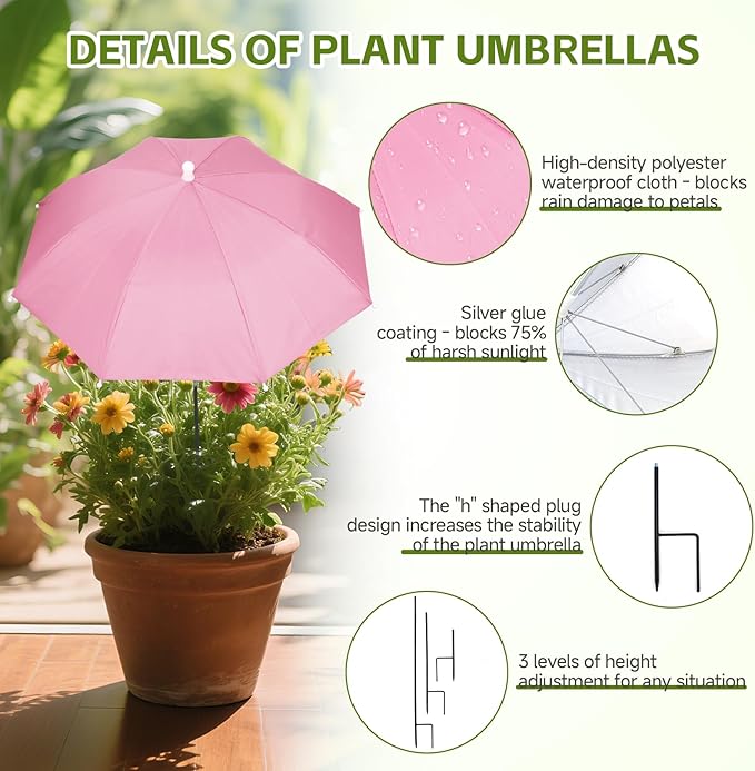 4 Pack Plant Umbrellas for Outdoor Plants with One Storage Bag, 23.6" Sun Shade Cover for Gardens/Patio/Succulents, Blocks 70% Sunlight, Prevents Leaf Burn Overheating