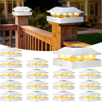 Peasur 4x4 Post Solar Lights 16 Pack, 2 Modes 16 LED Solar Post Cap Light Waterproof, Black Deck Fence Post Solar Lights Powered Outdoor, Fit 4x4 Wood/Vinyl Posts for Porch Patio