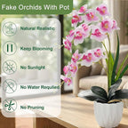 Artificial Orchid Potted Plant, White Purple Fake Orchid Flowers with White Pot, Bendable Faux Phalaenopsis Flower Arrangement for Home Office Table Centerpiece Wedding Party Bathroom Decor