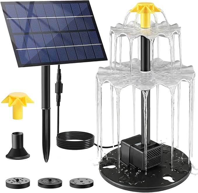 Solar Water Fountain for Bird Bath, 2.5W DIY Solar Powered Fountain Pump Kit with 4 Spray Nozzles, 9.54FT Cable for Birdbath, Garden, Pond, Pool, Outdoor