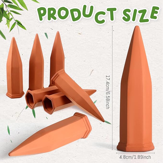 Jovitec Plant Watering Stakes Self Watering Spikes Terracotta Automatic Plant Waterers Devices for Indoor Outdoor Home and Office Plants(Rustic Red,8 Pieces)