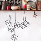 6 Pack Metal Hanging Air Plant Holders - Geometric Black Cube Tillandsia Hangers with Long Chains, Wall or Ceiling Mount for Small Air Plants, Home & Office Boho Decor (Individual or Combined Use)