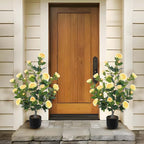 Hananona 2 Pcs Artificial Camellia Trees Faux Camellia Plant in Pot with Flowers Indoor Plants for Spring Home Decor Outdoor Porch Front Door Decor (Yellow, M)