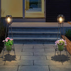 MXwcy Solar Lights Outdoor with LED Edison Bulbs, Solar Floor Lamp with Plant Stands for Garden Yard Pathway Driveway Front/Back Porch Decoration