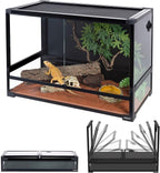 REPTI ZOO Collapsible 60 Gallon 36" Wide Reptile Tank, Tempered Glass Large Reptile Terrarium 36"x18"x24", Black PVC Back, Front & Top Ventilation & Anti Escape Lid, Easy Folding