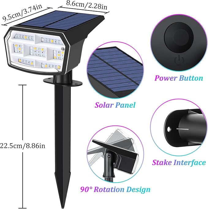 Sucolite 6-Pack Solar Spot Lights Outdoor Waterproof IP65, 9 Lighting Modes 2-in-1 Solar Landscape Spotlights for Yard, 59 LED Solar Powered Wall Lights for Garden Pathway Driveway Walkway, Multicolor