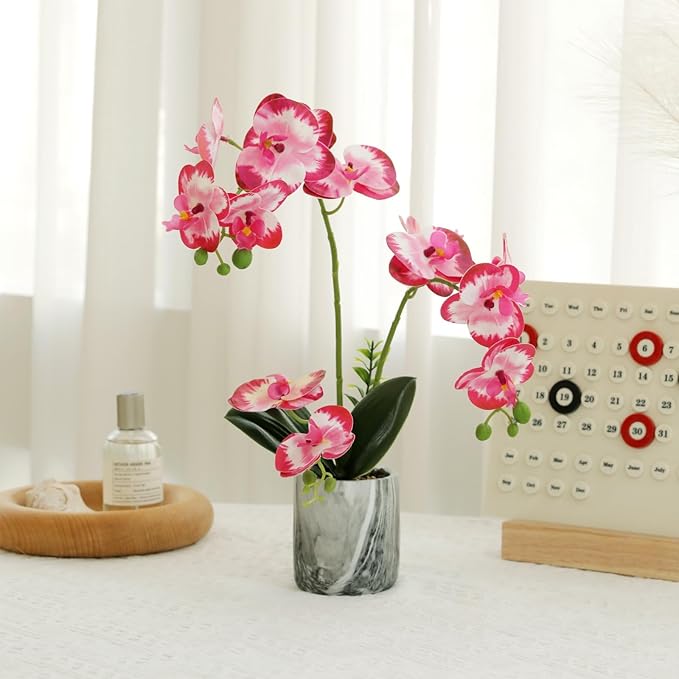 Red Pink Fake Orchids Flowers in Pot Bendable Faux Orchids Artificial Flowers Washable Silk Orchid Phalaenopsis Decor for Home Wedding Table Centerpiece Bathroom Office