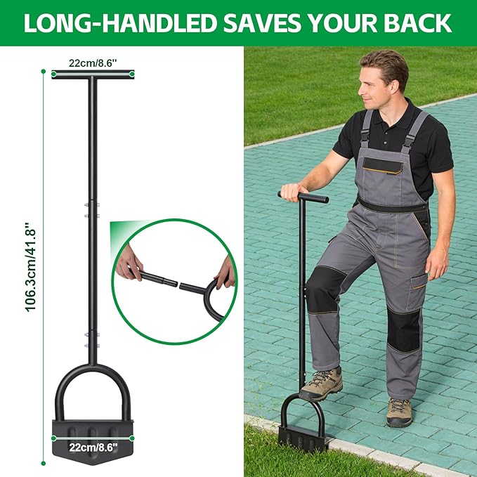 Edger Lawn Tool, 41.8” Manual Lawn Edger Tool with Ergonomic T-Grip & Wide Footplate, Metal Half Moon Grass Edgers for Garden Yard Landscaping Maintenance