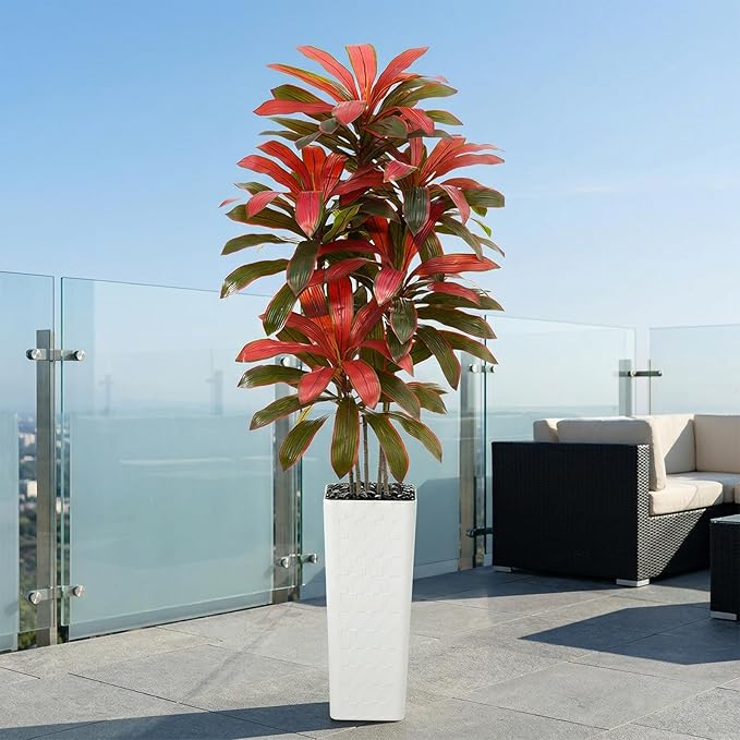 Artificial Dracaena Tree：7FT Faux Silk Tropical Yucca Floor Trees Realistic Fake Green Plant with Natural Wood Trunk & Lifelike Leaves for Home Office Decor Indoor & Outdoor (7FT,1-Pack,White)