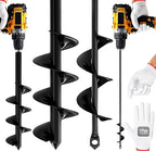 2pk Auger Drill Bit for Planting with Gloves (1.6 x 16 Inch & 3.5 x 16 Inch Set) - Heavy Duty Garden Spiral and Bulb Planter Tool for Digging Holes - Compatible with 3/8 Inch Hex Drive