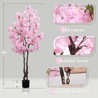 Faux Pink Cherry Blossom Tree 6ft(72in) Tall Artificial Japanese Sakura in Pot Realistic Cherry Plant Decor Handmade Natural Fake Pink Flower Tree for Wedding,Living Room,Spring Decor