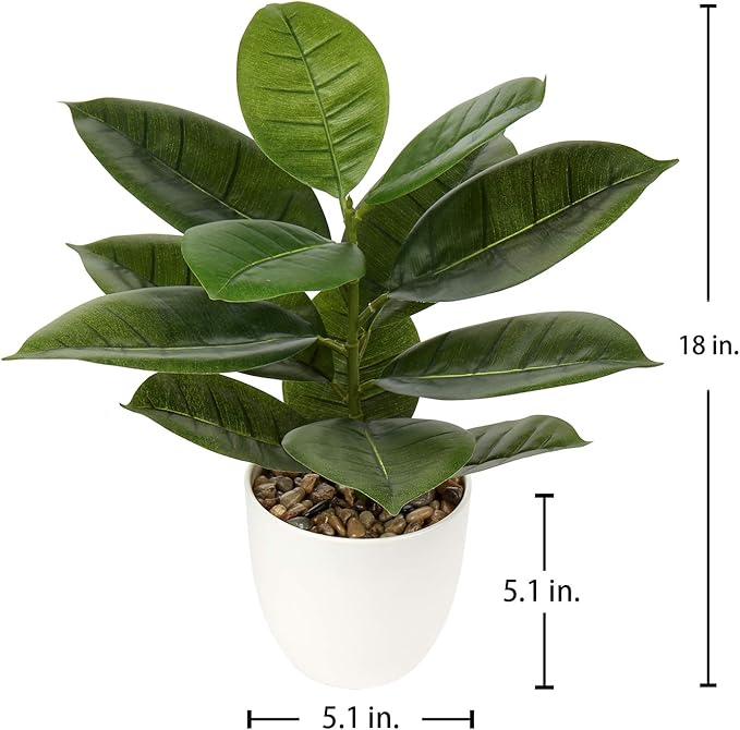Briful 18'' Tall Artificial Plants Fake Fiddle Leaf Fig Houseplant Realistic Faux Indoor Plant in White Pot for Home Table Decor