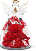 Gifts for Mom Mothers Day Birthday Gifts for Women Preserved Rose Forever Flower in Glass Angel Figurines Fresh Flowers for Delivery Anniversary Real Colorful Roses for Grandma Her Wife from Daughter
