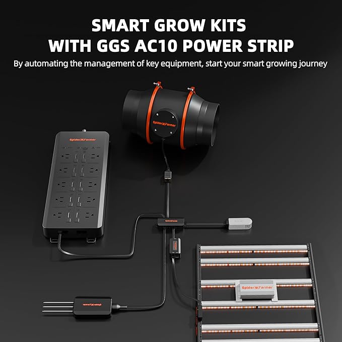 Spider Farmer Grow Tent Kit with GGS AC10 Power Strip 4x4x6.6ft Complete G5000 Bar Style LED Grow Light Full Spectrum 48"x48"x80" Indoor Grow Tent 6" Inline Fan Carbon Filter Ventilation System