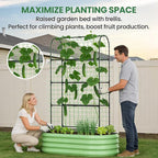 2 in 1 Galvanized Raised Garden Bed with 71" H Arch Trellis for Climbing Plants, Outdoor Gardening Planter Box with Climbing Net for Flowers Vegetables Fruits Herbs, Green