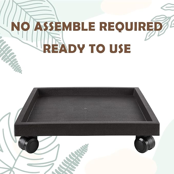 14.2 INCH Plant Caddy for Outside,Outdoor Square Planter Caddies for Patio Backyard Use, Rolling Saucer with Wheels, Heavy Duty Wheeled Planter Stand for Potted Plant, Brown