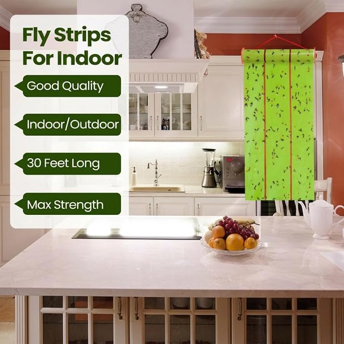 Qualirey Giant Sticky Fly Traps, Fly Strips for Indoor Outdoor Hanging Flying Tapes Non Toxic Ribbon Fruit Gnat Killer for Mosquito Plants House Horse Stable(29.53ft,Fluorescent Green,1 Pcs)