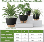 Plant Pots, 12" 10" 6" 8" Self Watering Pots with Water Level Indicator, Set of 5 Flower Pots Indoor with Drainage Holes, Modern Planters for Indoor Outdoor Plants, Room & Office Décor